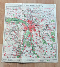 alter Plan Stadt-und Landkreis Leipzig  1:100.000 ca 1952 mit Schkeuditz Zwenkau