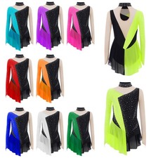 Mädchen Glitzer Eiskunstlauf Kleid Langarm Tanzkleid Kürkleider Tanzanzug Trikot