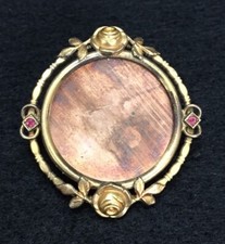 Schöne Jugendstil Brosche Double Gold Rubin Bild Schmuck Antik Alt 1900