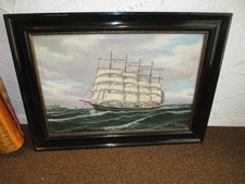 Schönes altes Gemälde Segelschiff Fünfmastbark Köbenhavn gesunken 1928 80 x 60cm