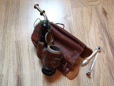 Antike Pfeife Holz mit geschnitztem Motiv und Zubehör - Bruyere Garantie