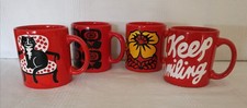 4 x Kaffeebecher * Waechtersbach * 70er * Pott Tasse retro * rot Flower Power