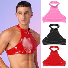 Herren Shirt Muskelshirt Tank Top Muskeln Lack Shirt Tanzshows Leder Oberteil