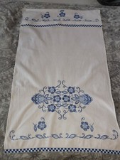Vorhang Handarbeit Stickerei Blau Weiss Leinen Antik Shabby Landhausstil
