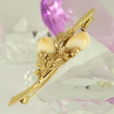 Brosche Anstecknadel 750 Gelbgold 18K 2 Hirsch Grandeln Eichenlaub 10,5 Gramm 