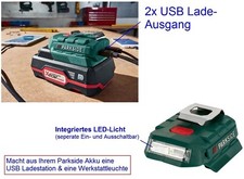 Parkside USB Akku Ladeadapter 20V Solo Gerät ohne Akku