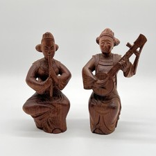 Geschnitzte Holzfiguren Musiker Volkskunst Indonesien Skulptur Vintage Asiatika