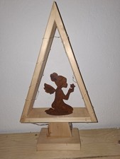 Weihnachten Dekoration Holz Massiv Baum Handmade mit Edelrost Engel Deko Figur
