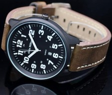 Alain Miller Herren Armband Uhr Schwarz Braun Farben Herrenuhr Datumsanzeige