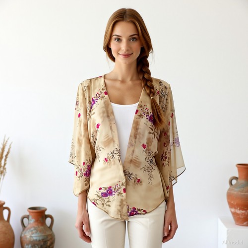 Vintage boho blazer beige lila - vintage,