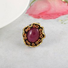 Rubin Edelstein Natur Rot Granat Rund Stein Silber Ring Statement