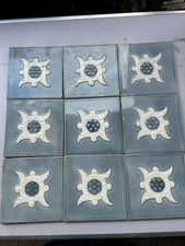 ANTIKE JUGENDSTIL FLIESEN 9 STÜCK SET KACHELN UM 1910 15x15cm AUS KERAMIK