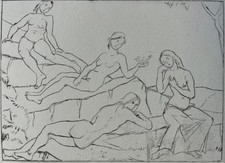 Wilhelm Gerstel Signierte Original Radierung 1922/80 - Akte in der Landschaft