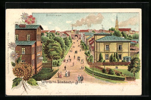 Lithographie simbach inn - simbach, a.