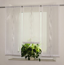 Gardine Vorhang 3er Set  Bistro modern Voile weiß schwarz Scheibengardine Store