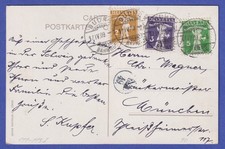 Schweiz 1909 Tellknabe Mi.-Nr. 111-113 I auf Ansichtskarte Zürich nach MÜNCHEN