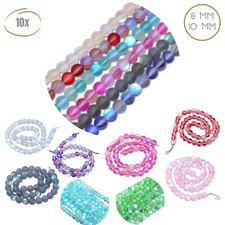 10x Mondstein Perlen 8mm/10mm Synthetische Edelstein Perlen Irisierend Matt