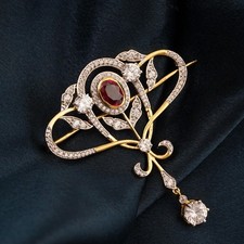 Antik Rubin Diamant Brosche