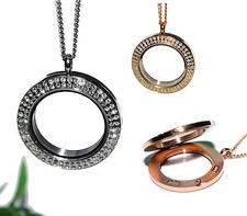 AUSWAHL + EDELSTAHL Floating charms MEDAILLON Glas silber Strass Kette Anhänger 