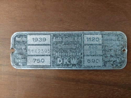 Typenschild dkw f8 - typenschild,