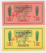 2 Banknoten 0,10 bis 100 Mark DDR LPG Geld "Eintracht" Mittelhausen (162610)