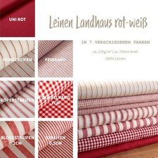 Leinen Meterware rot/weiß - Leinenstoffe bedruckt Landhaus, Naturstoff  *ab 50cm