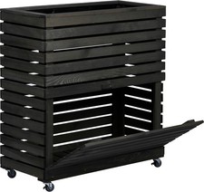 Dobar Hochbeet Rolla aus Massivholz Beet mit Staufach anthrazit, Anpflanzen 