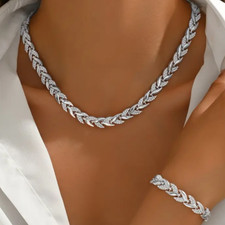 Schmuckset Silber mit Strass Halskette mit Armband Geschenk für Frauen Luxus Set