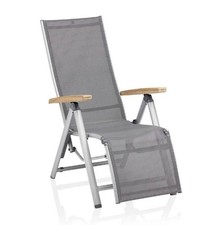 KETTLER CIRRUS Relaxsessel silber / anthrazit-grau mit Teak-Armlehne