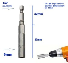 9mm lang Nuss Steckschlüssel Bit 1/4" für Akku Schrauber