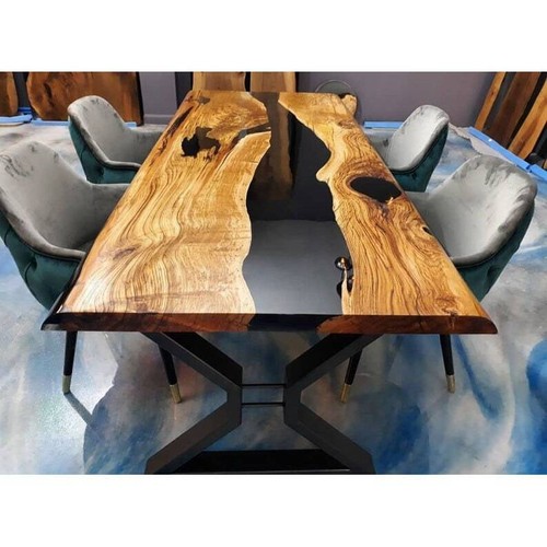 Black epoxy river table - black,