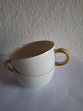 2 x 2tlg. Cappuccinotasse D 8,2cm Thomas Porzellan Henkel gedreht gelb weiß