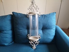 Wandlaterne Windlicht Glas Metall Glassäule Laterne Kerzenhalter 70cm Antik Neu