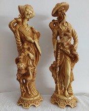 2 alte asiatische Skulpturen-große-Figuren-Vogelfrau und Mann- signiert "GA"