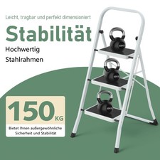 Klappleiter 3 Stufen mit Handlauf rutschfest 150kg Leiter Haushalt Klapptritt