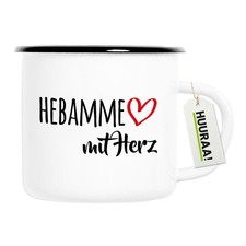 Emaille Tasse Hebamme mit Herz