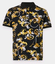 Versace Jeans Couture Polo-Shirt in Schwarz Gr. L - Gold Barocco Druck Print 