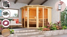Sauna Saunakabine Innensauna LINA 246x211cm +9kW-Bio Ofen HUUM Wifi Steuerung