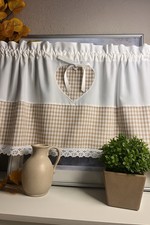 Scheibengardinen Landhaus Shabby  Karo Beige Weiß Maßanfertigung Farbauswahl