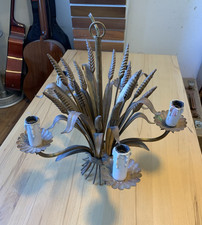 Vintage Kronleuchter Deckenlampe Schmiedekunst Weizengarben 5-Armig goldfarben