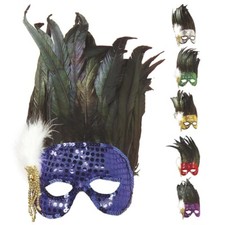 GALA FEDERMASKE SILBER Karneval Fasching Maskenball Pailetten Feder Maske Party