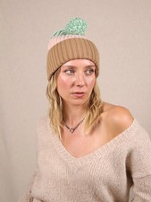 Arket Mütze mit Bommel Mehrfarbig, Grün, Braun Einheitsgröße