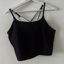 H&M Sporttop mit integriertem BH, dünnen Trägern, Croptop, schwarz, Größe L