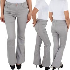 Damen Bootcut Hose Hüfthose Schlaghose Schlagjeans Hüftjeans Flared Jeans Grau 