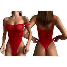 DE Damen Einteiler High Cut Stringbody Ärmellose Transparent Body Mesh Bodysuit