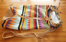 bunte Retrotasche - Seesack - Strick + Leder - mit Stoff ausgekleidet - Boho