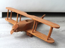 Vintage Retro Holz Doppeldecker Flugzeug Modell Propellerflugzeug alt Handarbeit
