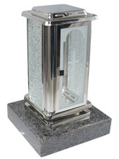 Grablaterne aus Edelstahl montiert auf einem Granitsockel, Grablampe, Grablicht