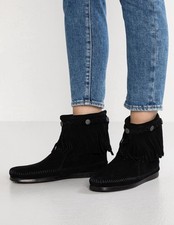 Minnetonka Ankle Boots Mokassins Stiefeletten Wildleder schwarz Gr. 9