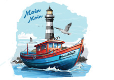 Leuchtturm mit Boot Maritim